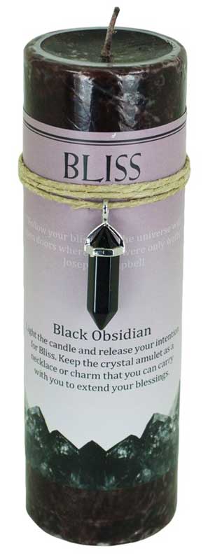 (image for) Bliss pillar candle with Black Obsidian pendant